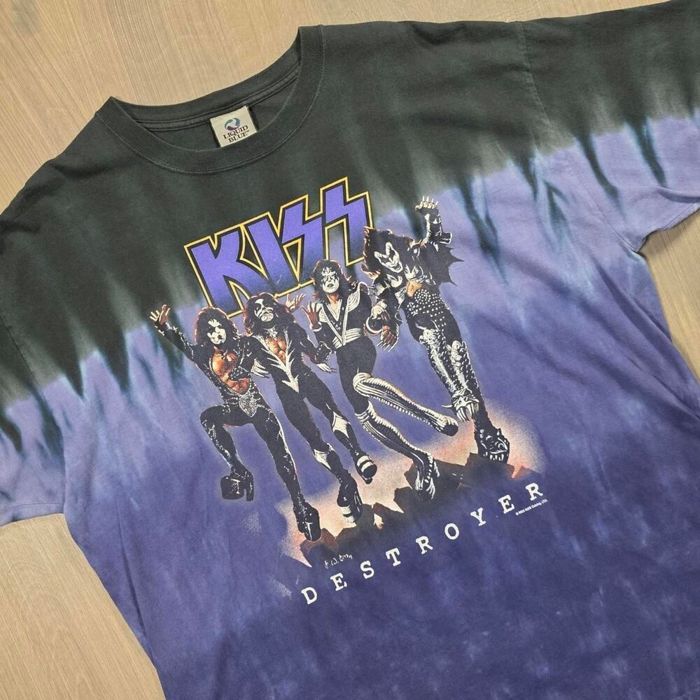 KISS Destroyer Tie Dye Shirt XL Liquid Blue 2005 Glow In Dark Vintage